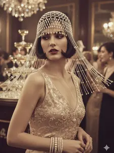 Elegant Vintage Imitation Pearl Tassel Hair Chain for Women, Stylish Beaded Hair Accessory, Perfect Stage Performance Hairpiece