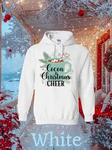 Cocoa & Christmas Cheer Hoodie White Festive Holiday Sweatshirt for Women Long Sleeve Pullover Casual Loungewear Top