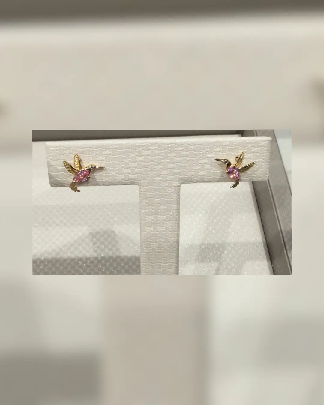 14K Gold Hummingbird Stud Earrings with Natural Pink Sapphires.