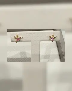 14K Gold Hummingbird Stud Earrings with Natural Pink Sapphires.