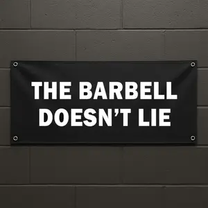 The Barbell Doesn't Lie Vinyl Banner - Bodybuilding Powerlifting Gym Decor - Workout Banner for Home or Fitness Studio - 48x18 Vinyl with Grommets - Printlabz Flag Banner - PTT0008