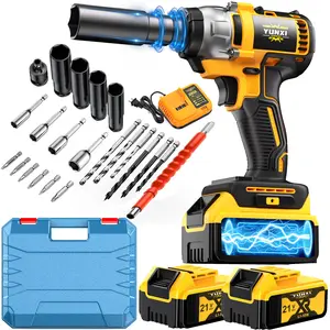 YUNXI 21V Cordless Impact Wrench Wireless Drill Kit,  Electric Impact Gun Drill, Impact Wrench, Toolbox, Charger, Socket And Complete Accessories. Suitable For Men'S Gifts In Cars And Homes | Father'S Day Gifts Set with Work Light high torque brushless