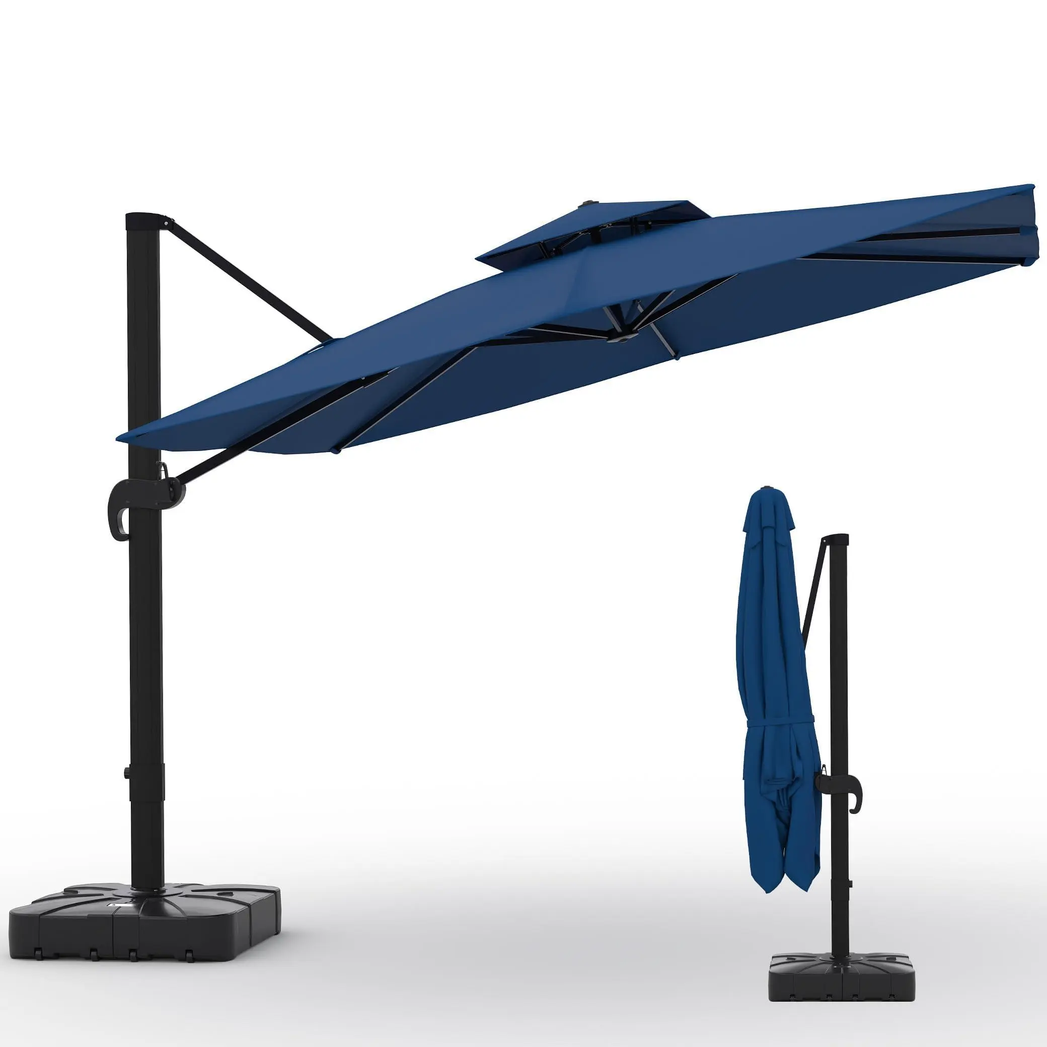 GARVEE 10 x 10 ft Cantilever Patio Umbrella, Square Outdoor Umbrella with 360° Rotation, 3 Height Settings, Heavy-Duty Aluminum Frame, Waterproof Oxford Fabric, Fillable Base,Navy Blue