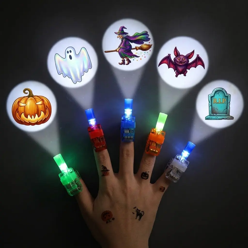 36Pcs Halloween LED Finger Lights with 12 Projection Patterns - Glow in the Dark Party Favors for Kids, Bulk Trick or Treat Goody Bag Fillers, Classroom Rewards Prizes