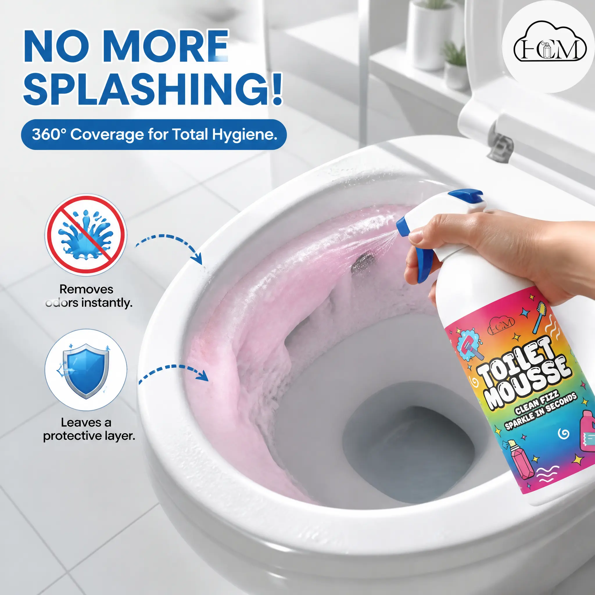 HCM Multifunctional Foaming Household Cleaner - Pressure Spray Mousse Cleanser with Peach Fragrance, All-Purpose for Sparkling Bathroom, Ceramic Surfaces to Remove Stubborn Dirt, Leaves a Light Peach Freshness, Foaming Cleaner