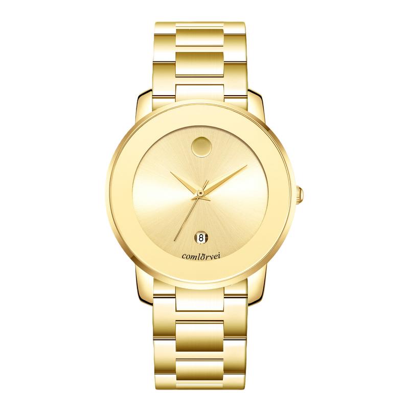 Luxury business quartz watches for men and women feature solid, hypoallergenic stainless steel strap with calendar function, deep waterproof, minimalist design, elegant, precise and durable for business travel, suitable for daily wear and gift giving