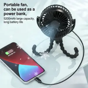 Portable Octopus Fan Quiet Handheld Mini USB Rechargeable Outdoor Stroller Fan, 5200mah Power Bank, Silent Handheld Fan for Outdoors