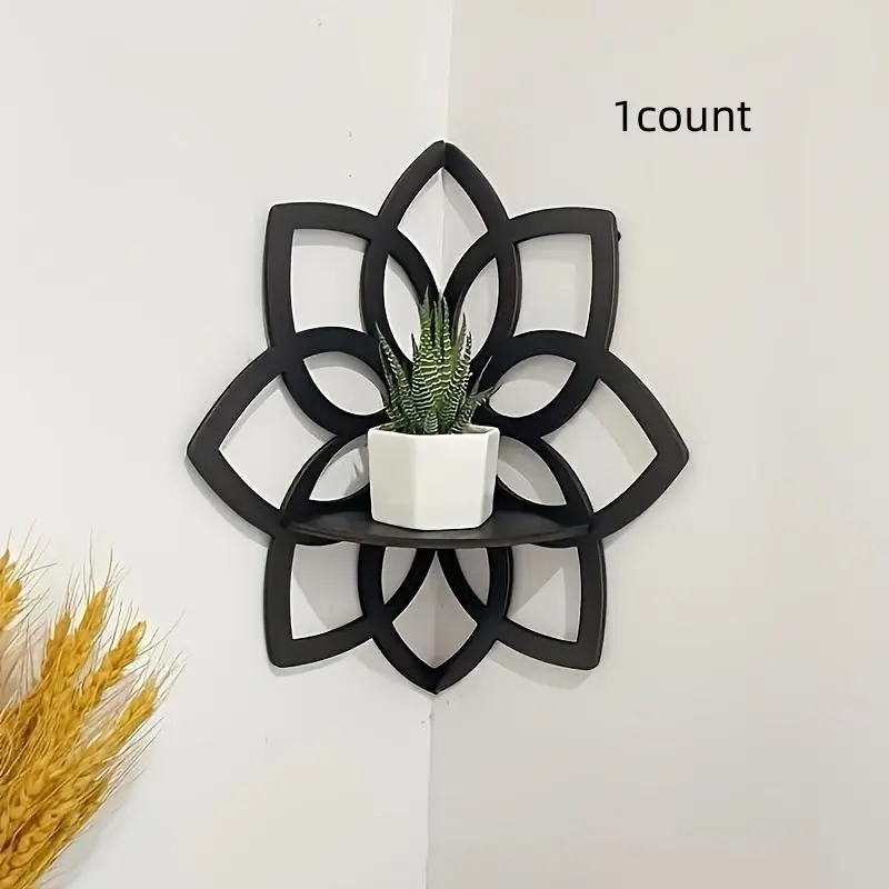 Wooden Lotus Flower Corner Shelf, Handmade Hollow Storage Rack, Wall Organizer Shelf, Wall Mounted Shelf, Simple Home Wall Decor, Suitable for Living Room and Bedroom