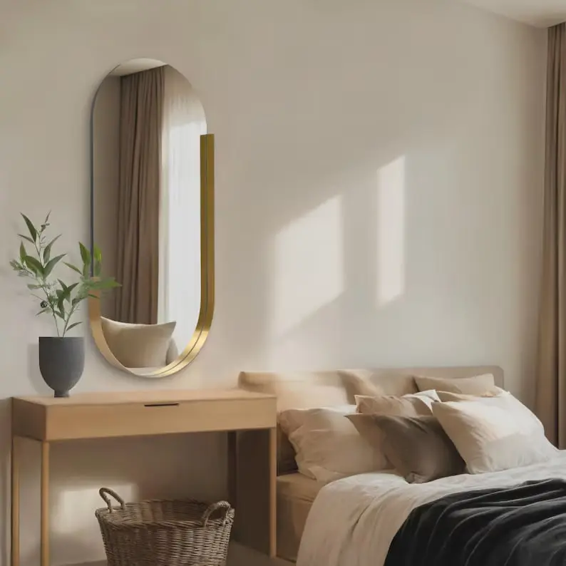 Freya Elara Gold Wall Mirror|Bathroom Mirror| Full Length Wardrobe Mirror| Vanity Decorative| Wall Decor Art| Large Mirror Elegant Minimalist Light Luxury