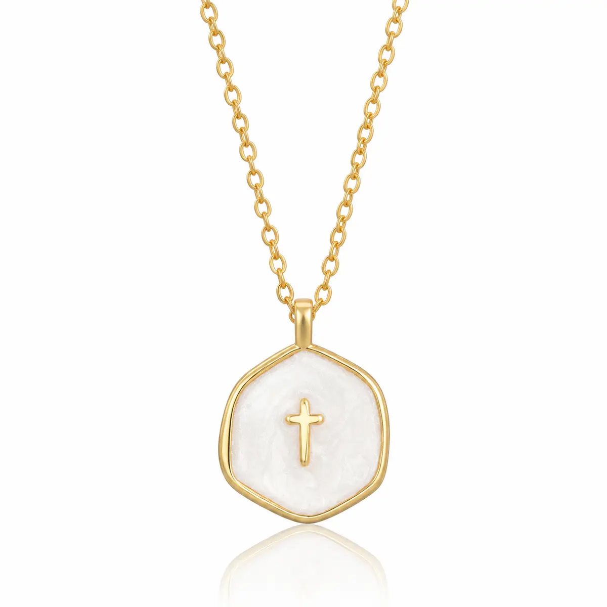 Cross Elegant Colored Enamel Water Drop Necklace, Adjustable Polygonal Religious Belief Necklace, Gift for Ladies
