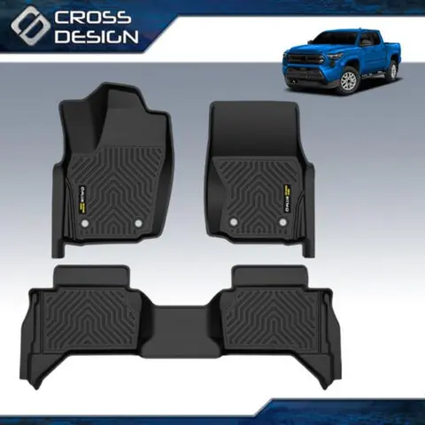 CROSSDESIGN TPE Floor Mats - 3pcs Black Waterproof Anti-Slip Floor Liners, High Quality Auto Accessories Interior, Precise Fit for 2005-2025 Toyota Tacoma Double Cab 4 Full-Size Door Automatic, Easy-to-Clean Car Interior Car Accessory