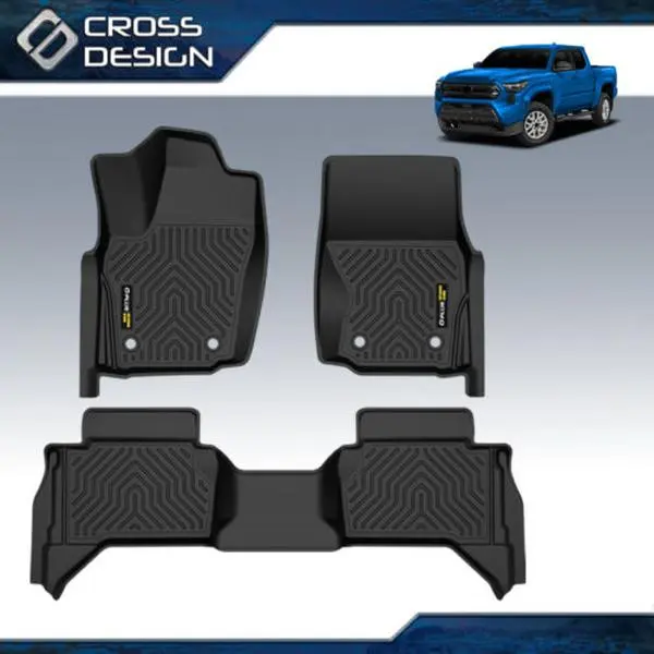CROSSDESIGN TPE Floor Mats - 3pcs Black Waterproof Anti-Slip Floor Liners, High Quality Auto Accessories Interior, Precise Fit for 2005-2025 Toyota Tacoma Double Cab 4 Full-Size Door Automatic, Easy-to-Clean Car Interior Car Accessory,toolupgrade