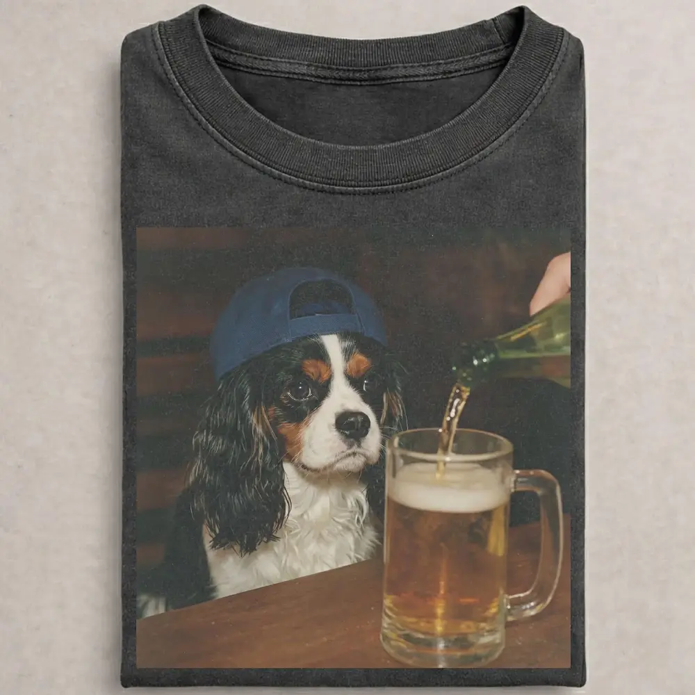 Silly Cavalier King Charles Spaniel Drinking Beer Shirt, Oversize, Womens, Mens, Retro Shirt, Vintage Graphic Tee