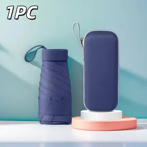 Compact Pocket Umbrella with Case, Portable Folding Umbrella, All-Weather Use, Six-Fold Design, Durable Structure, UV Protection, Rainproof, Handheld Portable