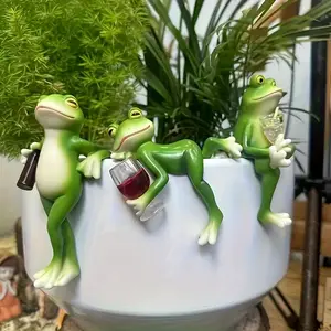 3 Frogs with Drinks Resin Sculptures - Romantic Garden Decor for Balcony, Patio, and Planter - Ideal for Weddings, Festivals, and Seasonal Celebrations, Frog Garden Decor | Playful Scene | Detailed Textures, Frog Decor