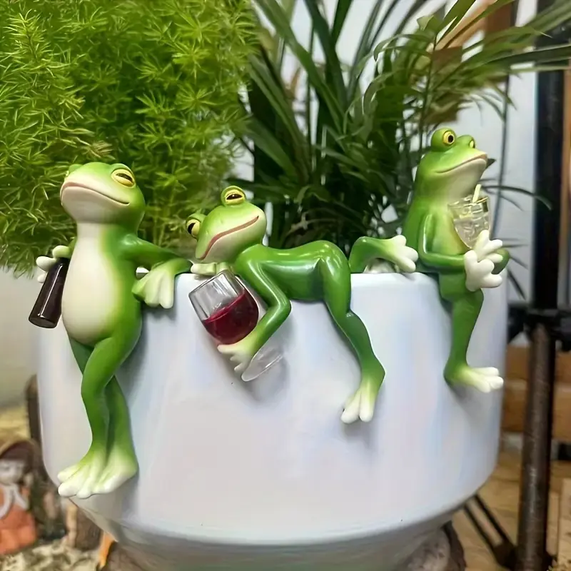 3 Frogs with Drinks Resin Sculptures - Romantic Garden Decor for Balcony, Patio, and Planter - Ideal for Weddings, Festivals, and Seasonal Celebrations, Outdoor Garden Accessories, Frog Garden Decor | Playful Scene | Detailed Textures, Frog Decor