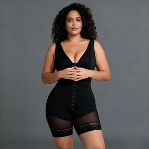 QUISHAPER BBL & Lipo Post Surgery Faja Colombiana with Built-in Bra Snatched Body Bra Shapewear Compression No Rear Compression 3 Compression Hook Levels Black - Padded Halter Neck Womenswear