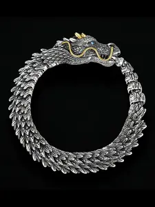 Handmade 3D Dragon Bracelet for Men, Vintage Domineering Dragon Head, Collectible Flexible Dragon Bangle #DragonBracelet#MensBracelet#VintageJewelry#DragonHead#HandmadeBracelet#CollectibleJewelry#StreetStyle#MensFashion#BangleBracelet#CoolJewelry