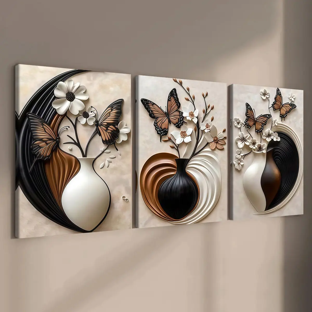3-count wooden frame canvas, light luxury atmosphere living room and entrance hall decoration poster, perfect living room and bedroom decoration, family poster, Family wall decor for living room, floral abstract design, modern wall art