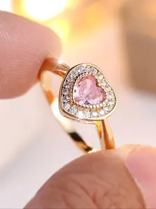 Heart Shaped Synthetic Zirconia Engagement Ring, Luxury Exquisite Artificial Gemstone Ring for Women, Fashion Jewelry Accessories for Party, Daily Decor, Artificial Zircon Rings, Cubic Zirconia Ring