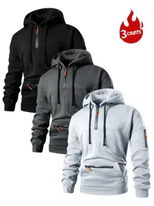 Men's Hooded Sweatshirt Set, Half-Zip Design, Kangaroo Pocket & Zipper Sleeves, Casual Fall Winter Wear, Loose Fit, Multiple Colors Available