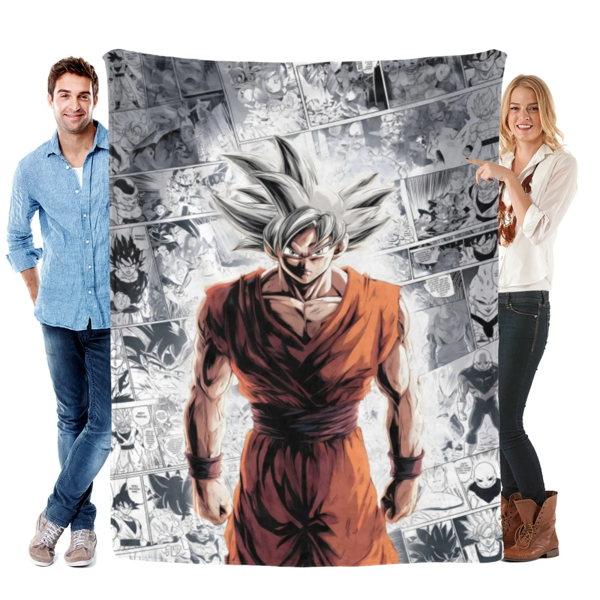[SummerVibes] TOEI CLASSIC Dragon Ball Ultra Instinct Goku Flannel Blanket, Manga Collage 2D Print for Home, Bedroom Decor & Anime Fans Gift