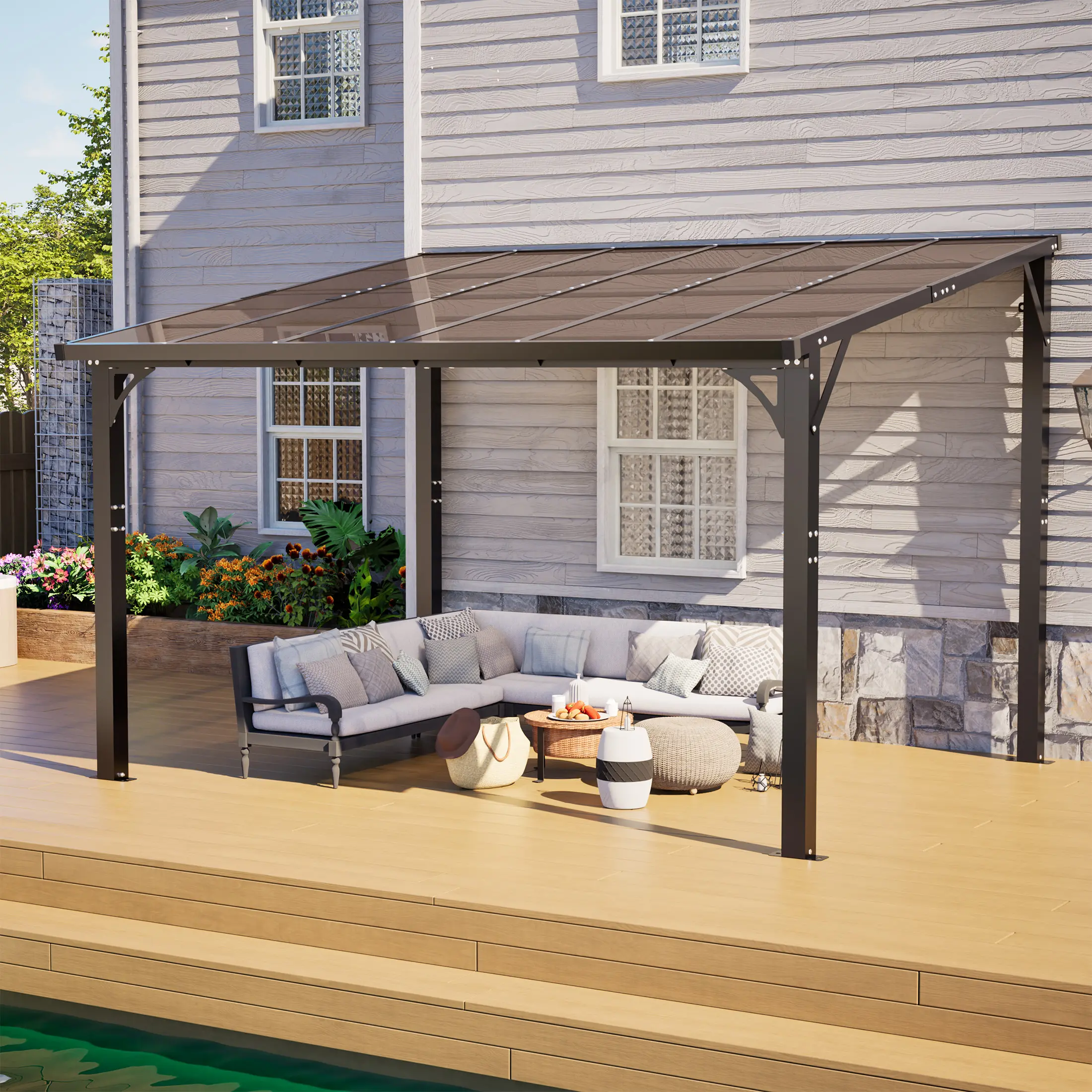 12x10 FT Hardtop Gazebo Outdoor Patio Pergola with Tinted Polycarbonate Roof, UV & Snow Resistant Rustproof Aluminum Frame, Permanent Pavilion Shelter for Garden Backyard Deck Carport