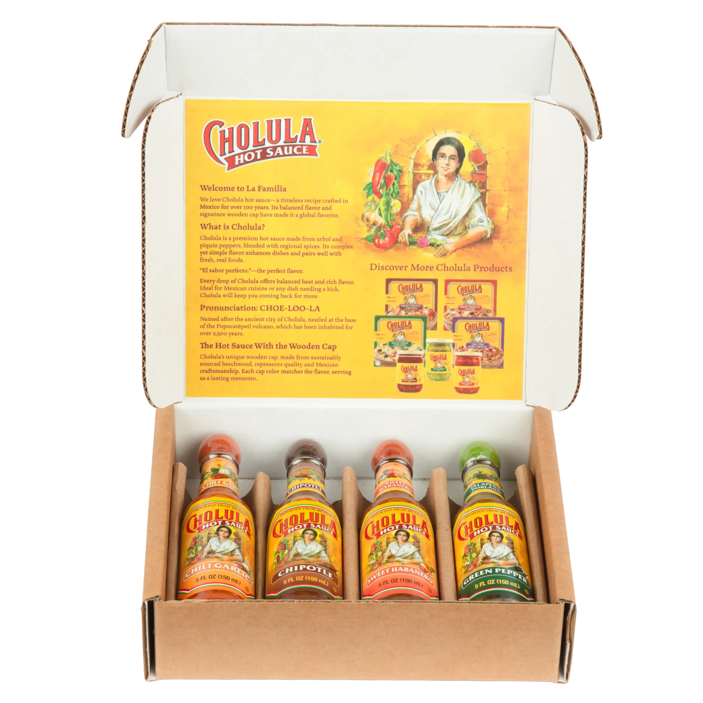 Cholula Hot Sauce Variety Pack, 4ct (Green Pepper, Chipotle, Chili Garlic & Sweet Habanero) Cholula Hot Sauce Variety Pack, 4ct (Green Pepper, Chipotle, Chili Garlic & Sweet Habanero)
