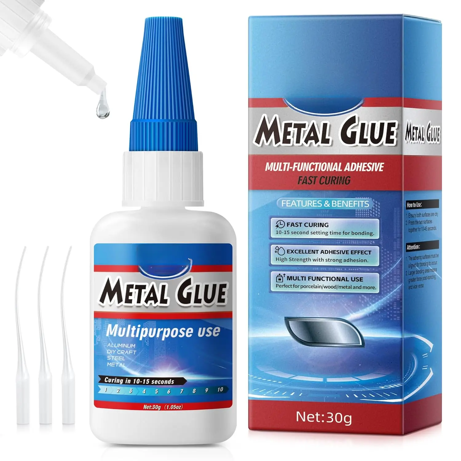 Super Glue for Metal Repair, 30g x Adhesive Glue for Stainless Steel Repair, Super Instant  for Bonding Between Metals, Other Materials, Aluminum Alloy, Metal Tube, Liquid Weld for Metals