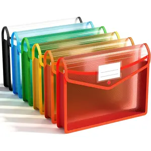 6 Pack Plastic Expanding File Folder, Folders for Documents with Snap Closure, Colorful File Folder Organizer Holder, Transparent Accordion File Pouch, Large Capacity, Fit Letter/A4 Size