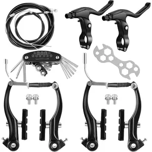 Bike Brake Set, Complete Universal Bike Front and Rear Brake, Bicycle Brakes, Inner and Outer Cables, Include Brakes Lever Calipers Wrenches