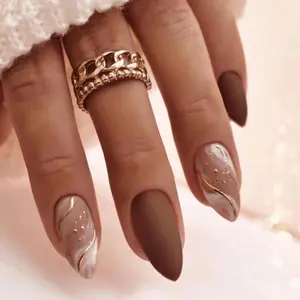 Line Pattern Long Fake Nail, 24pcs Press on False Nail for Women & Girls, Removable Nail Art Artificial Full Cover, Women Girls DIY Manicure, Christmas Gift
