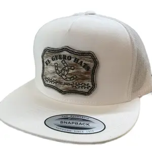 El Guero Hat Brand Raíces del Rancho All White Trucker Hat with Cowhide Patch Authentic Snapback Design