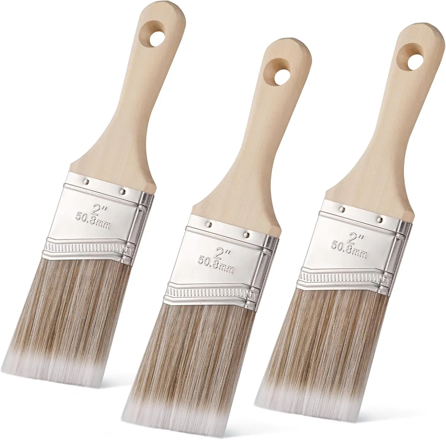 2"  Brushes, 3 Pack, Angle  Brush Set for Latex and Oil Paints & Stains,  Improvement - Interior & Exterior Use, 2 Inch Cut-in Trim Brush