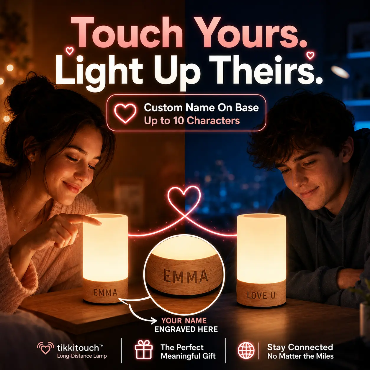 Tikkitouch Touch Lamp (Custom Edition) — supports app control and Wi-Fi/Bluetooth pairing; it makes a creative gift for friends, family, or a partner, as well as a stylish piece of home décor. Personalized Customizable govee lights