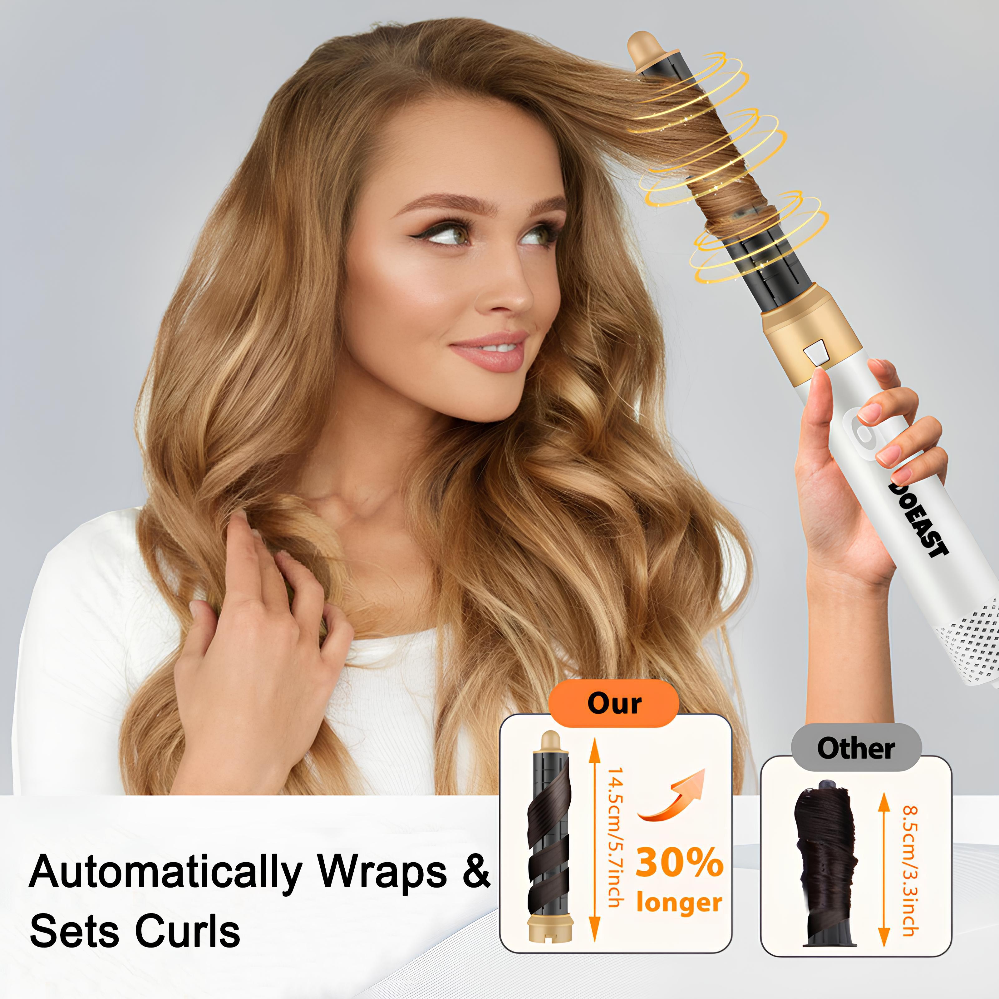 DOEAST US Seller 5-in-1 Hair Styler & Hair Dryer Set with Millions of Negative Ions Features Auto Hair Curler, Detachable Comb Heads, Curling Iron, Hair Straightener, Volumizer, Hot Air Brush & Air Curler All-in-One Hair Styling Tools,  Gift for Girls