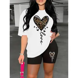 100% Cotton Leopard Heart Print T-Shirt For Women Casual Summer Outfits Loose Fit Crewneck Tee Daily Wear All Seasons Fashion Womenswear T-Shirt For Men and Women good graphic tees