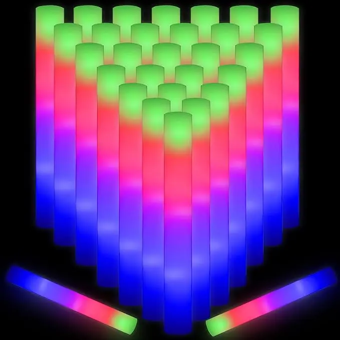 90pcs LED foam light stick - colorful flashing light stick, plastic lampshade, suitable for holiday party gifts, concert props, flashing durable light stick, Easter neon party decoration, New Year Carnival, Christmas decorative gifts