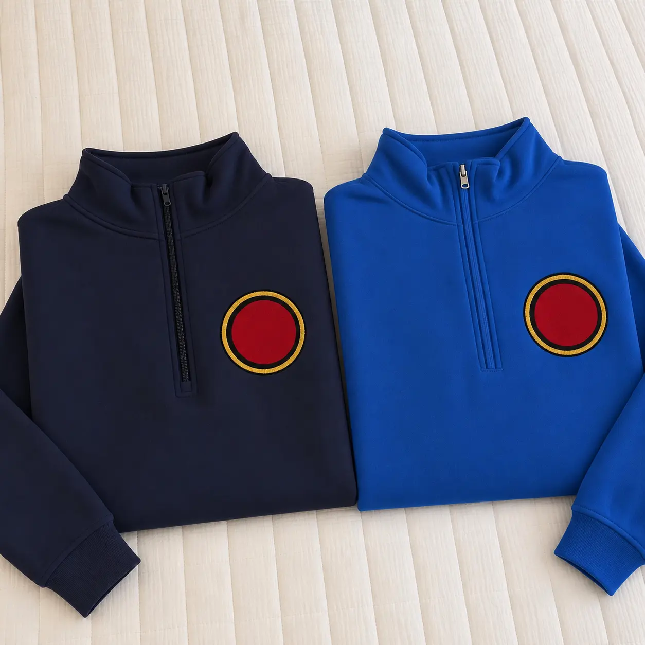 Embroidered Mutant Emblem Quarter Zip Sweatshirt, Vintage Marvelous Hero Fleece Pullover, Casual Y2K Outerwear