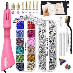 Hotfix Applicator DIY Hot Fix Rhinestone Setter Wand Kit 4536 Pcs AB Clear 12 Colors Bedazzler Kit with Rhinestones Gem Picker Brush Trays Bag