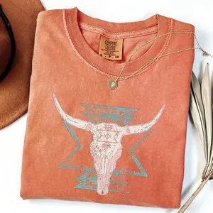 Comfort Colors Boho Cow Skull Shirt, Western Graphic Tee, Bull Skull Shirt, Cowgirl T-shirt, Country Shirt, Cowboy Shirt, Country Girl Shirt