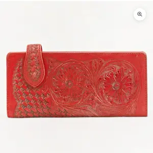 Loyal West Sedona Sunset Red Wallet with Floral Embossing and Woven Design for Women