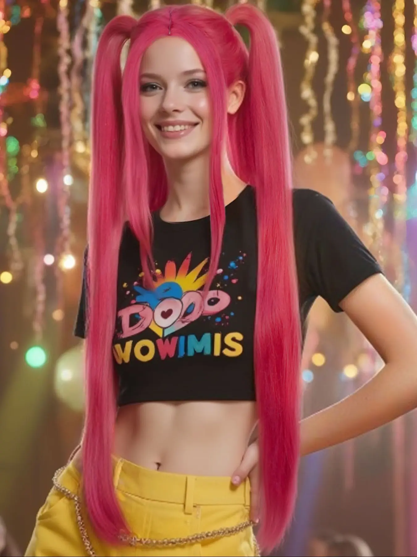 Anime rose red long wig, suitable for female KPOP role-playing roles, long straight hair wig with two braids and headband, suitable for adult character parties Christmas comics