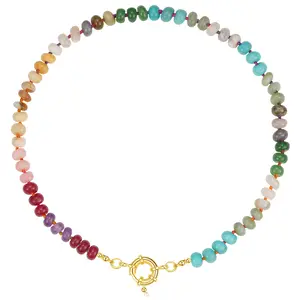 KISSYAN Beaded Gemstone Necklace for Women, Colorful Boho Bead Choker Natural Stone Surfer Beach Necklaces 14K Gold Plated Summer Handmade Jewelry