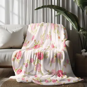 2PCS Light & Fresh Pink Watercolor Rose Throw Blanket for Couch, Delicate Watercolor Flower Design, Cozy Flannel Blanket for Couch, Bed, and Home Decor
