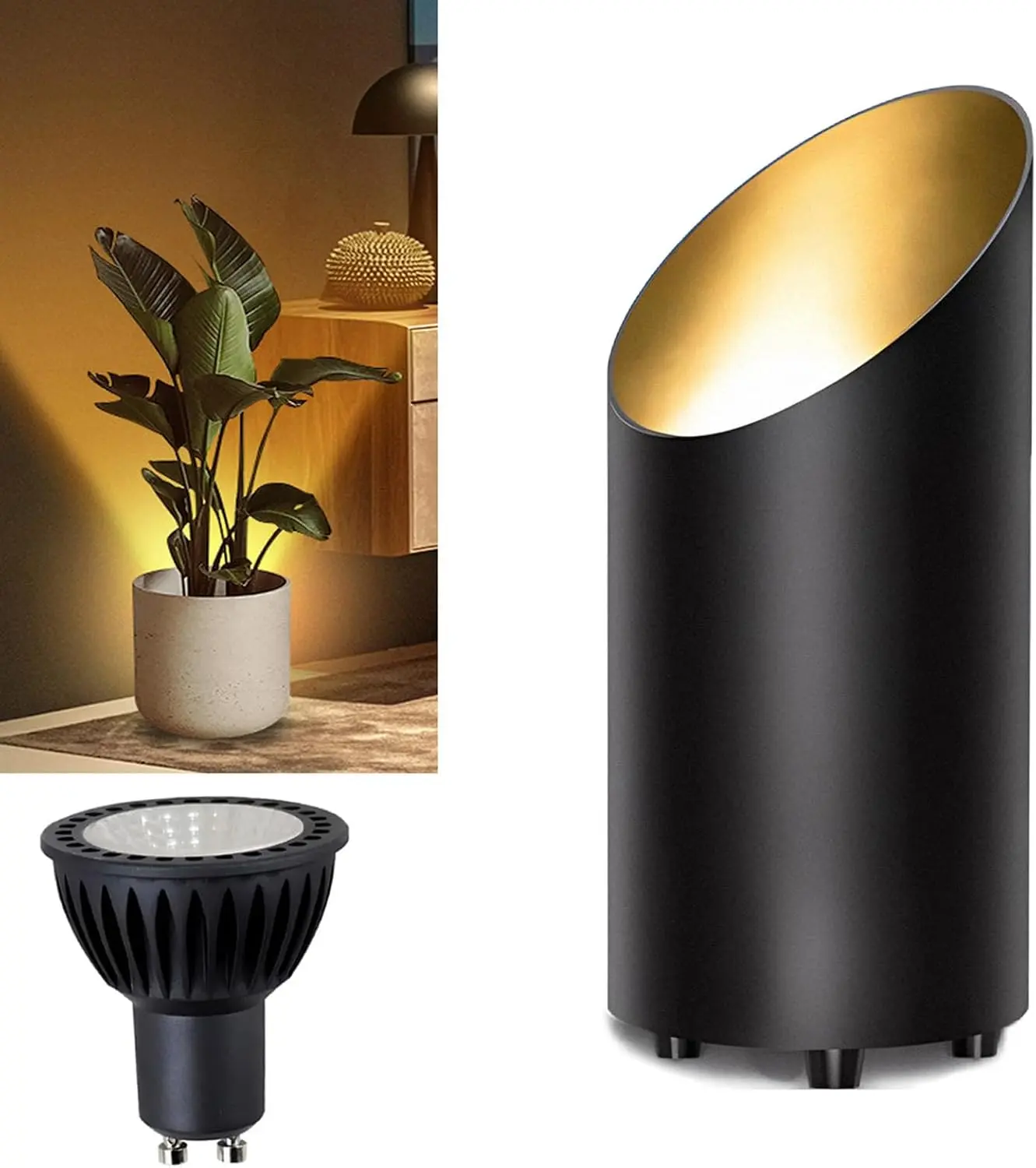 Indoor Spot Uplights Floor Uplighting Indoor Floor Light with 2700K GU10 Bulb 8W Up Lights Desktop Corner Accent Lighting for Plant Picture Artwork with 5.9 FT Plug Cord and Foot Switch