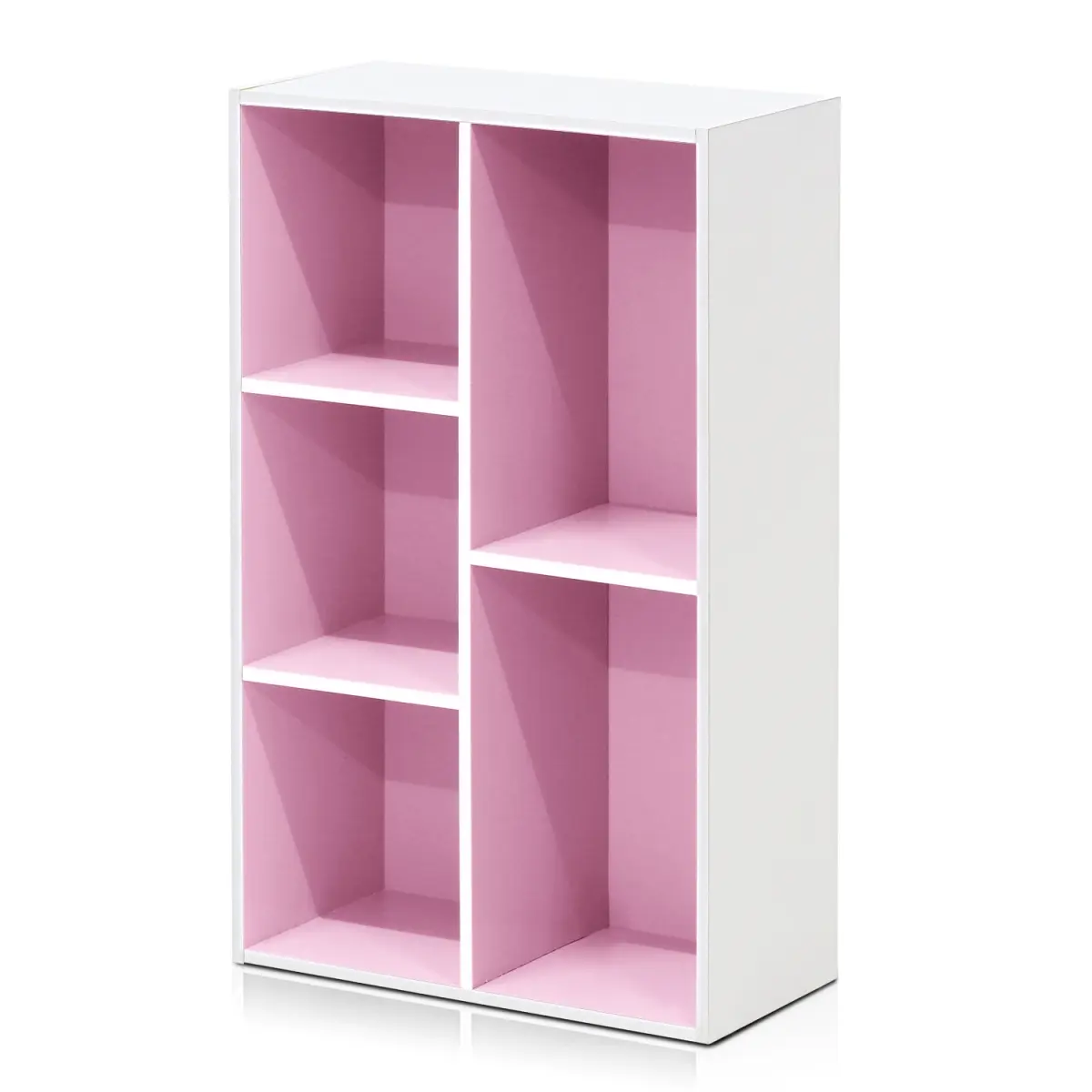 Furinno 11069WH-PI 5-Cube Reversible Open Particle Board Storage Shelf - No Foul Smell, Simple Contemporary White & Pink Decor Furniture, Stable Base Single Unit (21.45 lbs), Wipe Clean with Clean Damp Cloth, Trend of Simply Nature, Living Room Use