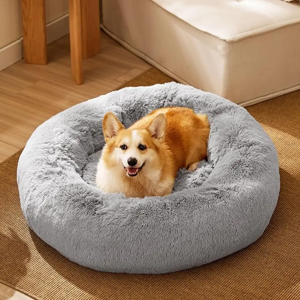 Dog & Cat Bed, Anti-Anxiety Donut Cuddler Warming Cozy Soft Round Bed, Fluffy Faux Fur Plush Cushion Bed for Small Medium Dogs and Cats (24"/40"/47")