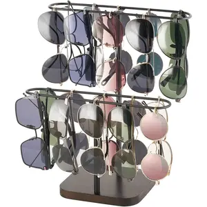 Sunglasses Organizer Glasses Holder Stand for 24 Pairs of Eyewear, 2 Tier Sunglass Storage Eyeglasses Display Rack Metal Frame with  Base for Table Desk Countertop Dresser Bedroom, Black