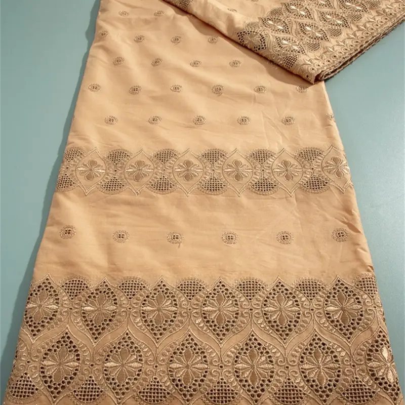 High Quality Polish Lace Fabric per Yard - Beige Color with Intricate Patterns and Designs